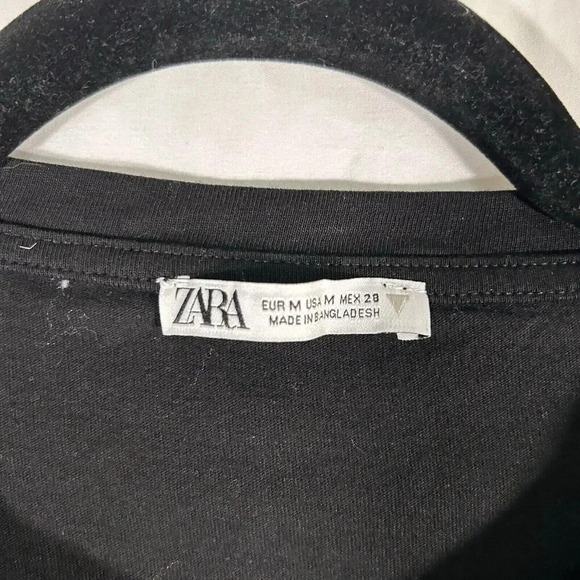 Zara Blouse Women's Medium Solid Black Short Sleeve 100% Cotton - Picture 4 of 9